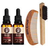 Kit De Barba 2 Óleo 30ml + Pente De Madeira + Escovinha