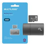 Cartão Adaptador Usb + Micro Sd 8gb 2x1 Mc161 Multilaser Un