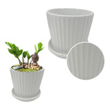 Macetero De Ceramica Con Plato. Pack De 3 Color Blanco