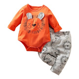 Conjunto Niño Bebe Pañalero Leon Y Pantalón Algodón