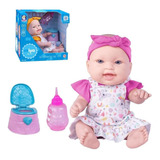 Boneca Infantil Miyo Menina Faz Xixi Sortida C Penico Rosa 