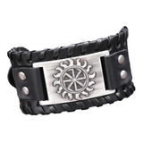 Pulsera De Cuero Black Sol Vikingo Hombre Moda 2021 Illl