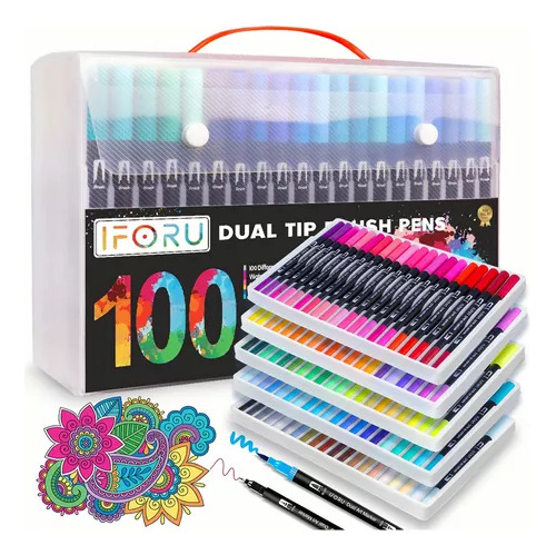 100 Colores Marcadores Punta De Pincel Dual Brush Escolar