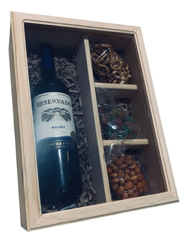 Caja Con Botella De Vino Regalo Detalle Madres Navidad Padre