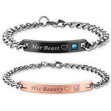 Pulseras Parejas His Beauty Y Her Beast Amor Acero Inoxidabl