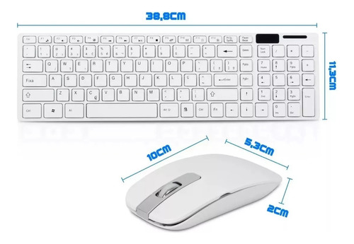 Kit Teclado E Mouse Sem Fio Wireless Slim Branco Computador 