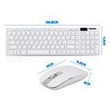 Kit Teclado E Mouse Sem Fio Wireless Slim Branco Computador 