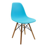 Silla Eames Para Comedor, Sala, Con Patas En Madera Color De La Estructura De La Silla Azul