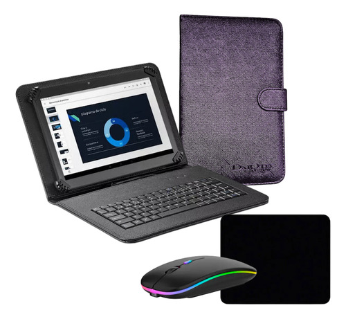 Kit Para Tablet Com Capa Com Teclado Mouse E Mouse Pad M7