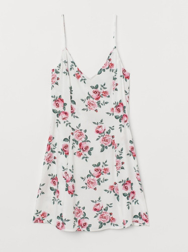 H&m Divided Vestido Blanco Con Flores Rosas