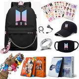 19 Piezas Bts Mochilas Kit Con Llavero/foto Cards/gorra,etc