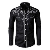 Blusa M Para Hombre, Bordada Casual, Manga Larga, Doblada A