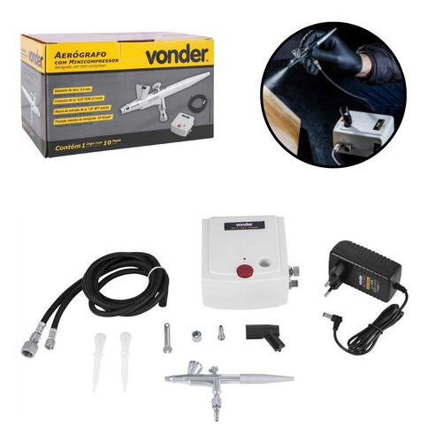 Aerógrafo Profissional Com Minicompressor Bivolt Kit Vonder