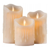 Set 3 Velas Velones Led Calido Efecto Fuego Sin Humo Llama X