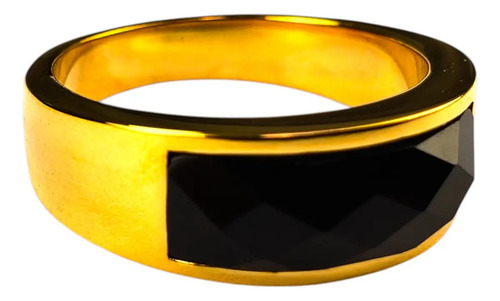 Anillo De Lujo Elegancia Dorada Onix Acero Inoxidable A1155