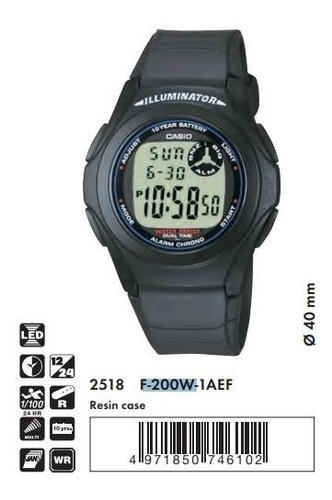 Reloj Casio F-200w F200 Cronografo Alarma Luz Impacto Online