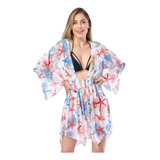 Saída De Praia Curto Kimono Vestido Chemisa Luxo Verão Moda