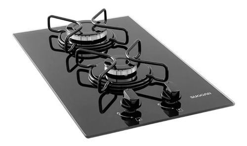 Fogão De Mesa Cooktop 2 Bocas Vidro Preto À Gás Suggar Fg200 110v / 220v (dupla Voltagem)