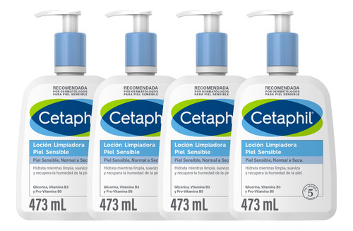 Combo X4 Cetaphil Loción Limpiadora Piel Sensible 473ml