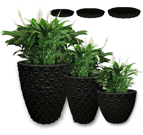 Jogo 3 Vasos Luxo Diamante 3d Plantas Casa Jardim 3 Tamanhos