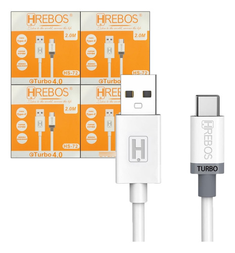 Kit 4un Cabo Turbo Carregador Celular Usb-c 2 Metros Atacado