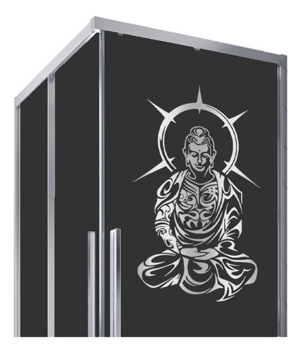 Adesivo Para Vidro Box  Prata Buda Iluminado Tribal