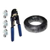 100m Cabo Rede + 20 Plug Rj45 + 1 Alicate Crimpar -- Preto