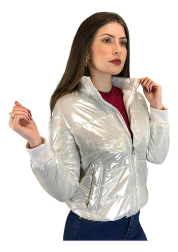 Jaqueta Casaco Curto Bomber Metalizada Feminino Inverno