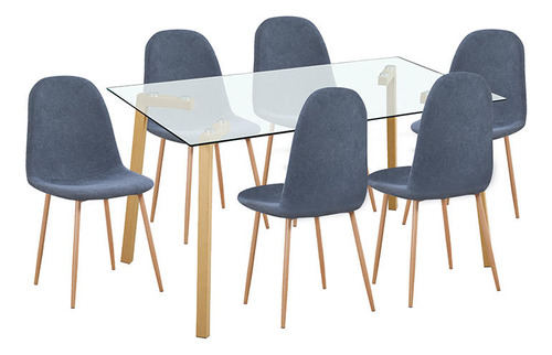 Juego De Comedor Mesa Kupang 150x90 Cm + 6 Sillas Ray Gris