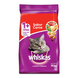Alimento Whiskas 1+ Para Gato Adulto Sabor Carne En Bolsa De 10kg