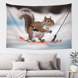 Adanti Skiing Squirrel Print Tapestry Decorative Wall Soft .