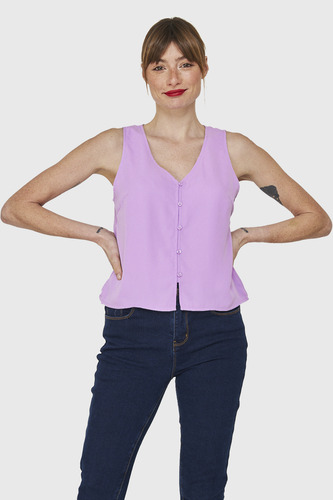 Blusa Básica Con Botones Lila Nicopoly