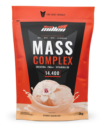 Hipercalórico Massa 14400 Premium - 3kg - New Millen Sabor Baunilha