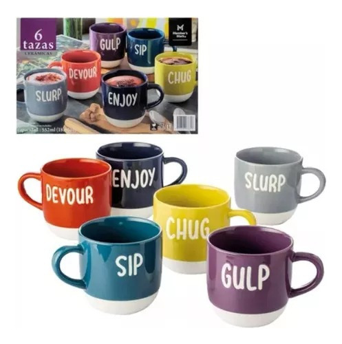 Set De 6 Tazas De Cerámica, Sentimientos Varios Colores 