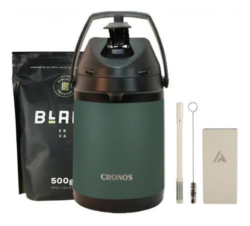 Terere Garrafa Cronos Black Erva Copo Bomba Inox-menta Limão