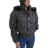 Campera Puffer Mujer Corta Con Capucha Piel Abrigo Moda Dama