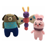 Conejo Perro Y Mariposa Muñecos Tejidos Set 3 Piezas Juguete