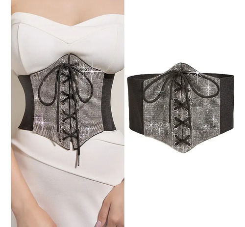 Faja Corset Ancho De Mujer Con Pedrería, Accesorio De Moda
