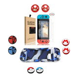 Cristales+ Funda Camuflageada+ Gomitas Para Nintendo Switch