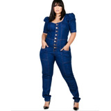 Macacão Jeans Feminino Moda Fashion Premium Luxo Plus Size