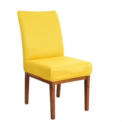 04 Capas P/ Cadeira Jantar Malha Gel Com Elástico Estampadas Cor Amarelo Desenho Do Tecido Liso