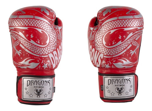 Guantes  Premium Boxeo / Muay Thai / Rojo Dragones Plateados