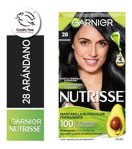 Kit De Coloración Permanente Garnier Nutrisse 4 Aceites Tono 28 Clasico