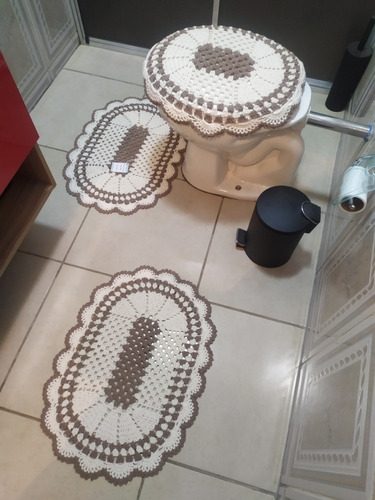 Tapete De Crochê Para Banheiro Com 3 Peças