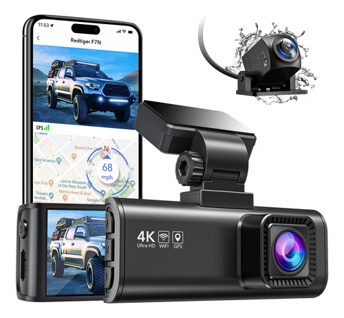 F7n 4k Dual Dash Cam Wifi Incorporado Gps Cámara Frontal Y T