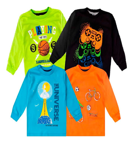 Roupa Infantil Kit C/ 4 Camiseta Menino Manga Longa Inverno 