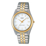 Reloj Casio Caballero Blanca Mtp-1129g-7ardf Correa Dorado Bisel Dorado Fondo Blanco