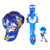 Relógio Infantil Digital Projetor Sonic + Boné Sonic