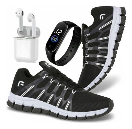Kit Tênis Masculino Caminhada+ Relógio+ Fone Touch Bluetooth | Frete grátis