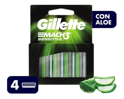Gillette Mach3 Sensitive Repuestos De Afeitar Con Aloe 4 Und